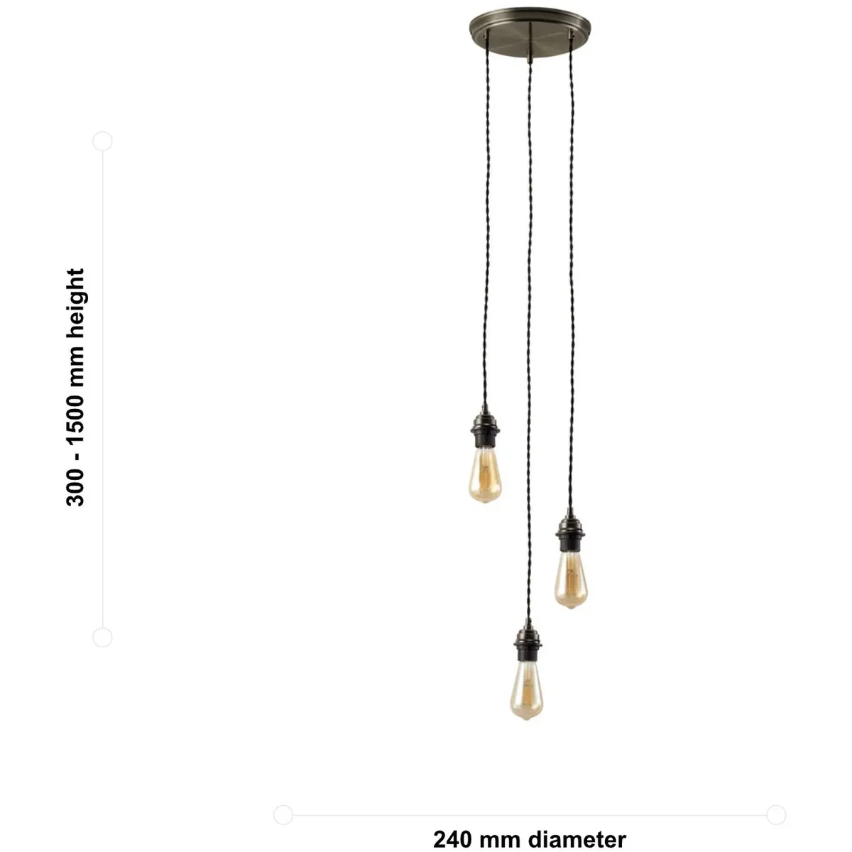 Brushed Bronze Vintage Braided Cable 3 Light Pendant Set - Brushed Bronze – image 5