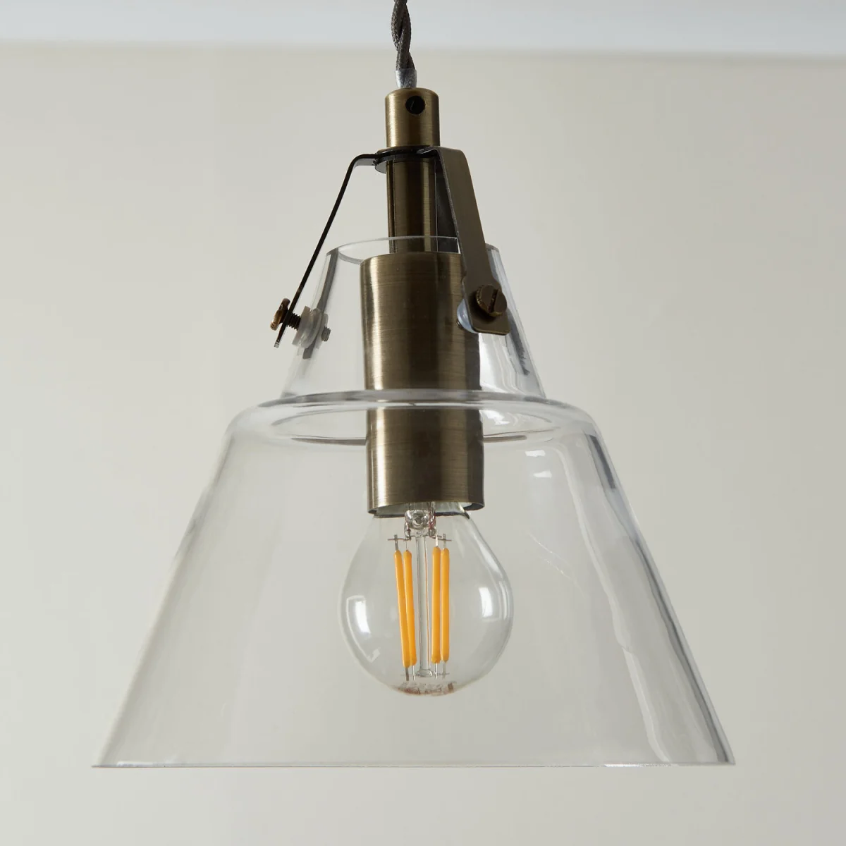 Set Of 2 Rushcombe 3lt Bar Ceiling Pendant Lights - Antique Brass Plate And Clear Glass – image 2