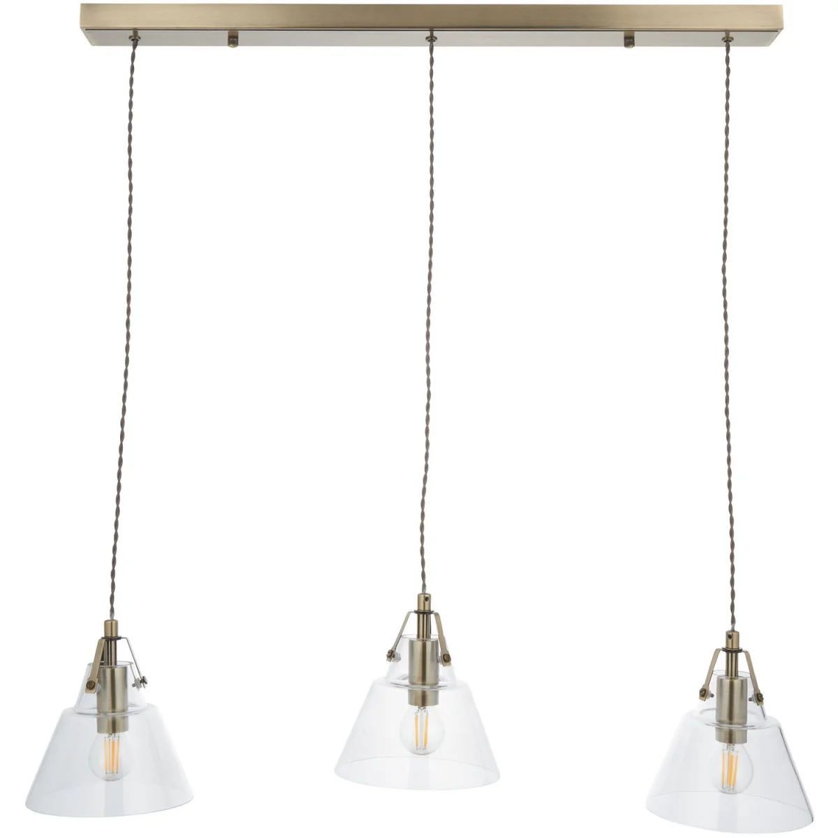 Set Of 2 Rushcombe 3lt Bar Ceiling Pendant Lights - Antique Brass Plate And Clear Glass – image 3
