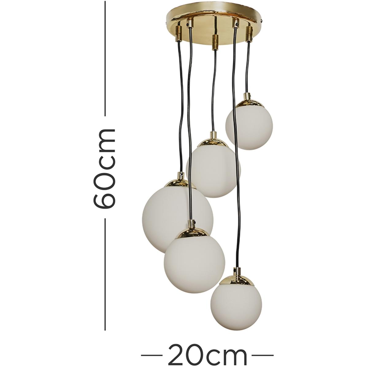 5 Way Hanging Polished Gold And Glass Globe Shade Ceiling Pendant Light Fitting - Gold – image 2