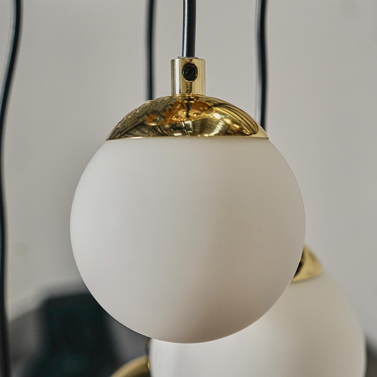 5 Way Hanging Polished Gold And Glass Globe Shade Ceiling Pendant Light Fitting - Gold – image 4