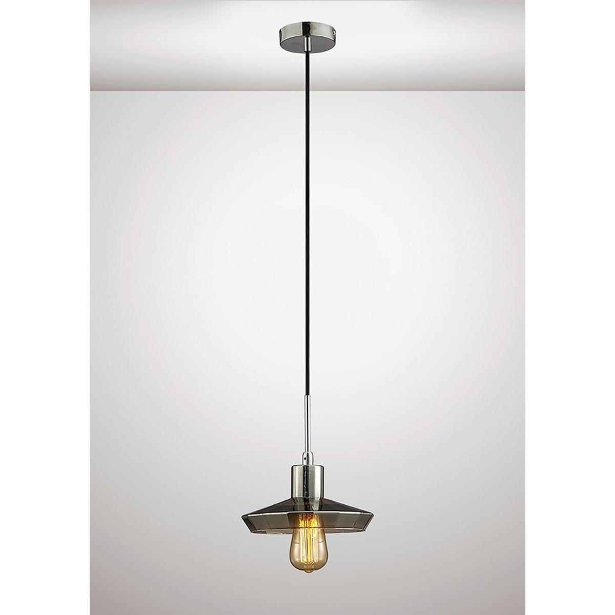 Markus Shallow Dome Ceiling Pendant E27 Polished Chrome, Smoke Black Glass - Polished Chrome – image 2