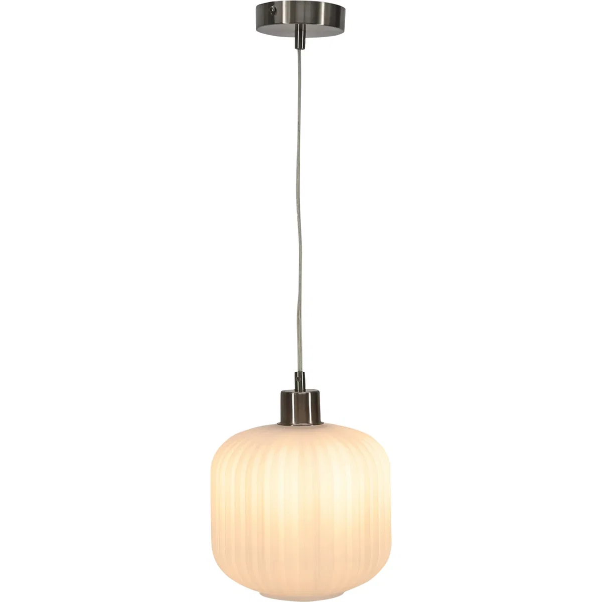 Set Of 2 Bento White Ribbed Glass With Satin Nickel Pendant Fittings - Satin Nickel & White – image 2