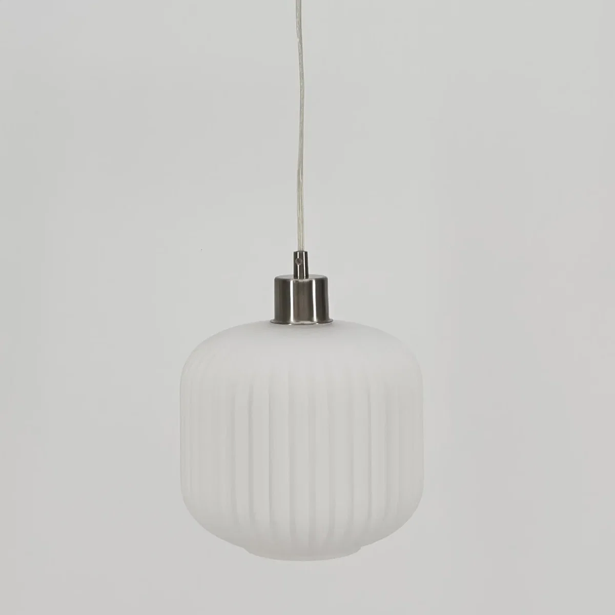 Set Of 2 Bento White Ribbed Glass With Satin Nickel Pendant Fittings - Satin Nickel & White – image 5