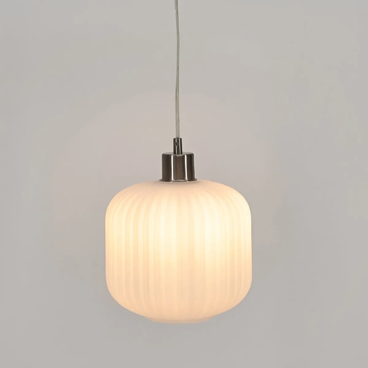 Set Of 2 Bento White Ribbed Glass With Satin Nickel Pendant Fittings - Satin Nickel & White – image 6