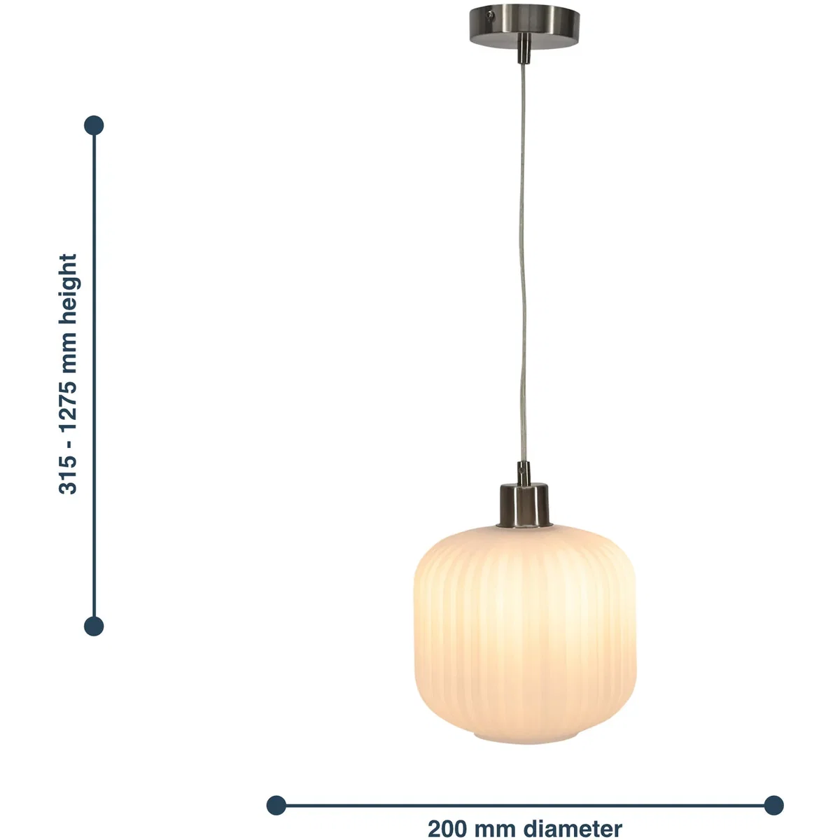 Set Of 2 Bento White Ribbed Glass With Satin Nickel Pendant Fittings - Satin Nickel & White – image 8