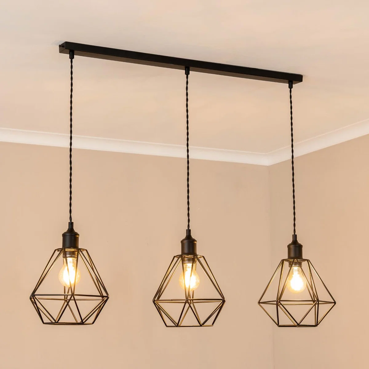 Diablo 3 Drop Bar Ceiling Pendant Light with LED Bulbs - Matte Black