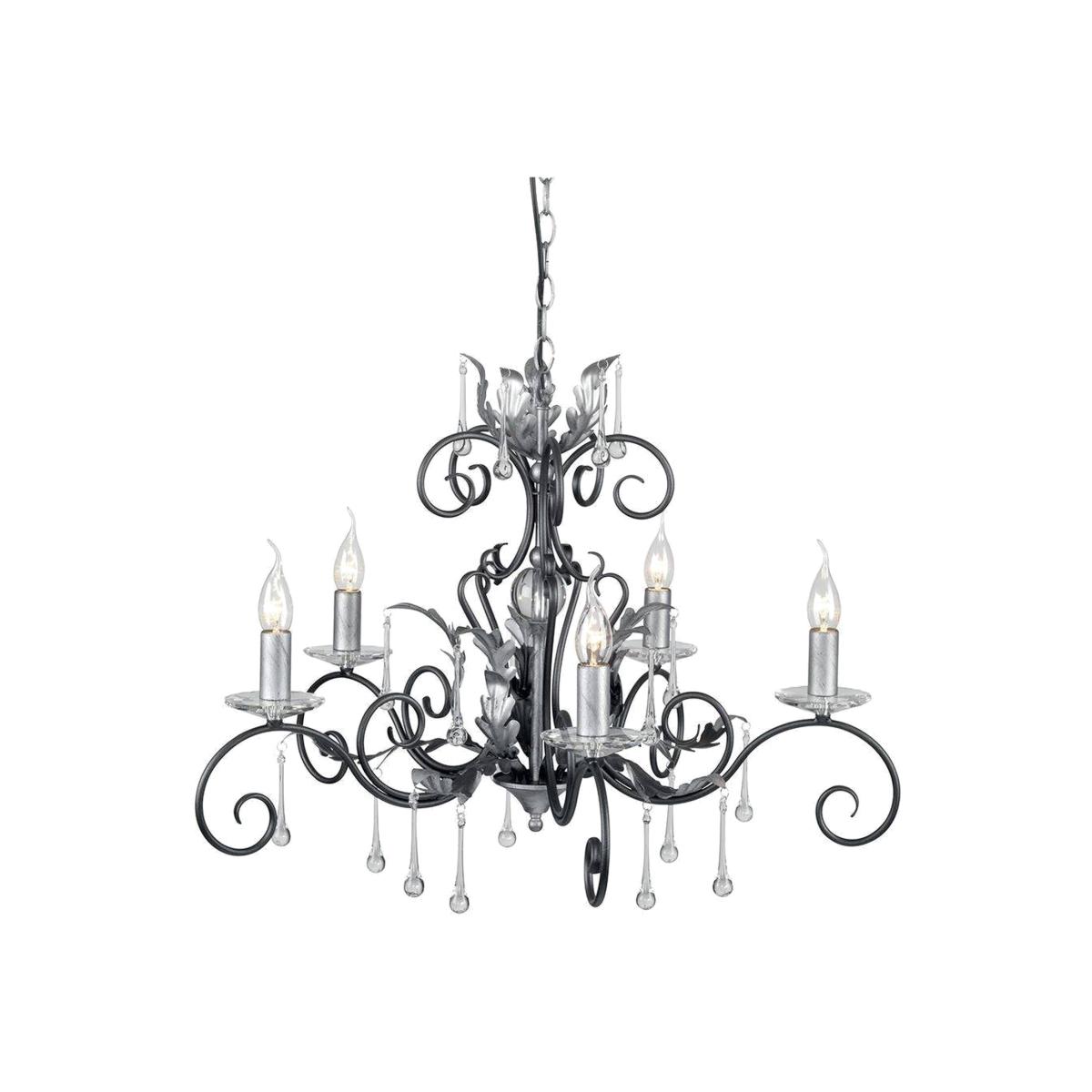 Amarilli 5 Light Chandelier Black, Silver Floral Leaves Design , E14 - Silver