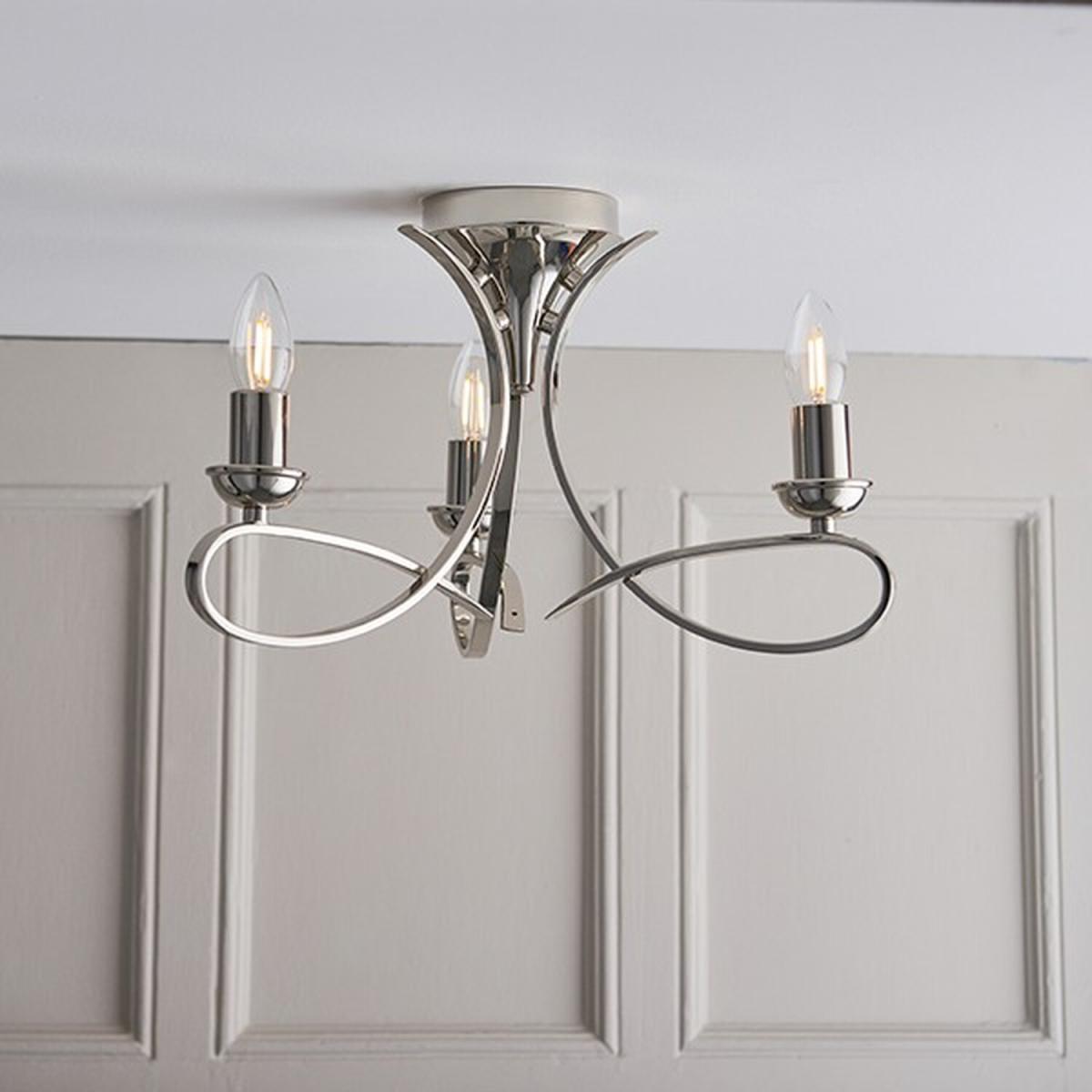 Penn 3 Light Semi Flush Multi Arm Ceiling Light Polished Nickel, E14 - Polished Nickel Plate – image 2