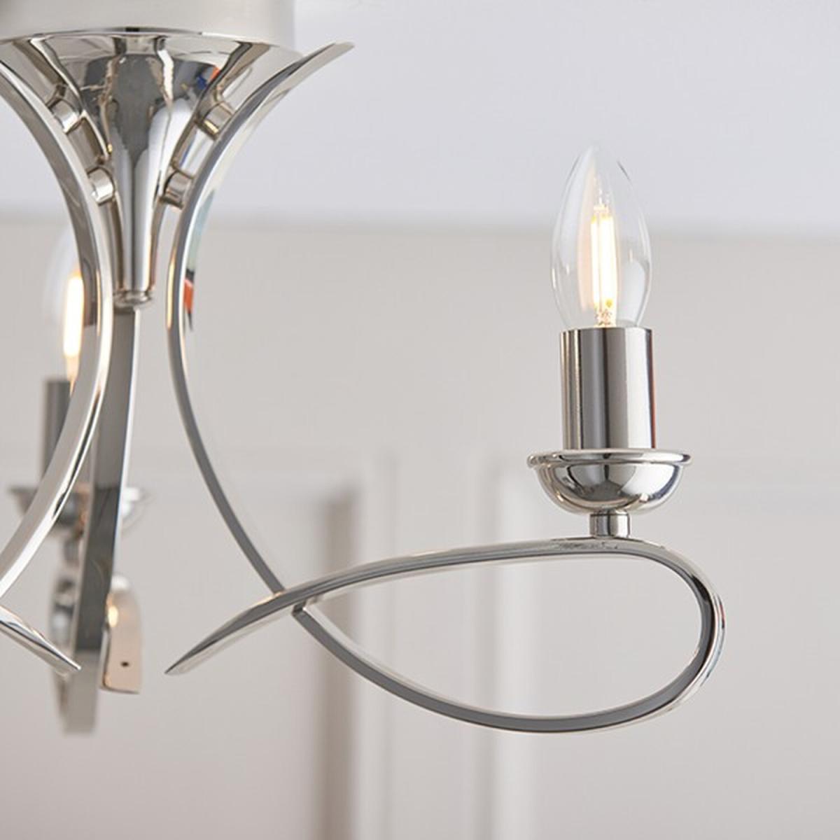 Penn 3 Light Semi Flush Multi Arm Ceiling Light Polished Nickel, E14 - Polished Nickel Plate – image 3