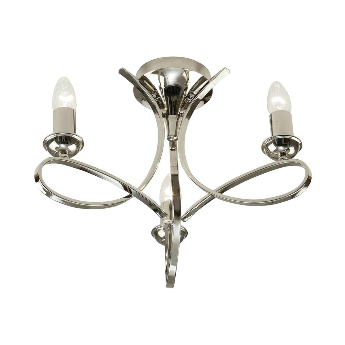 Penn 3 Light Semi Flush Multi Arm Ceiling Light Polished Nickel, E14 - Polished Nickel Plate – image 1