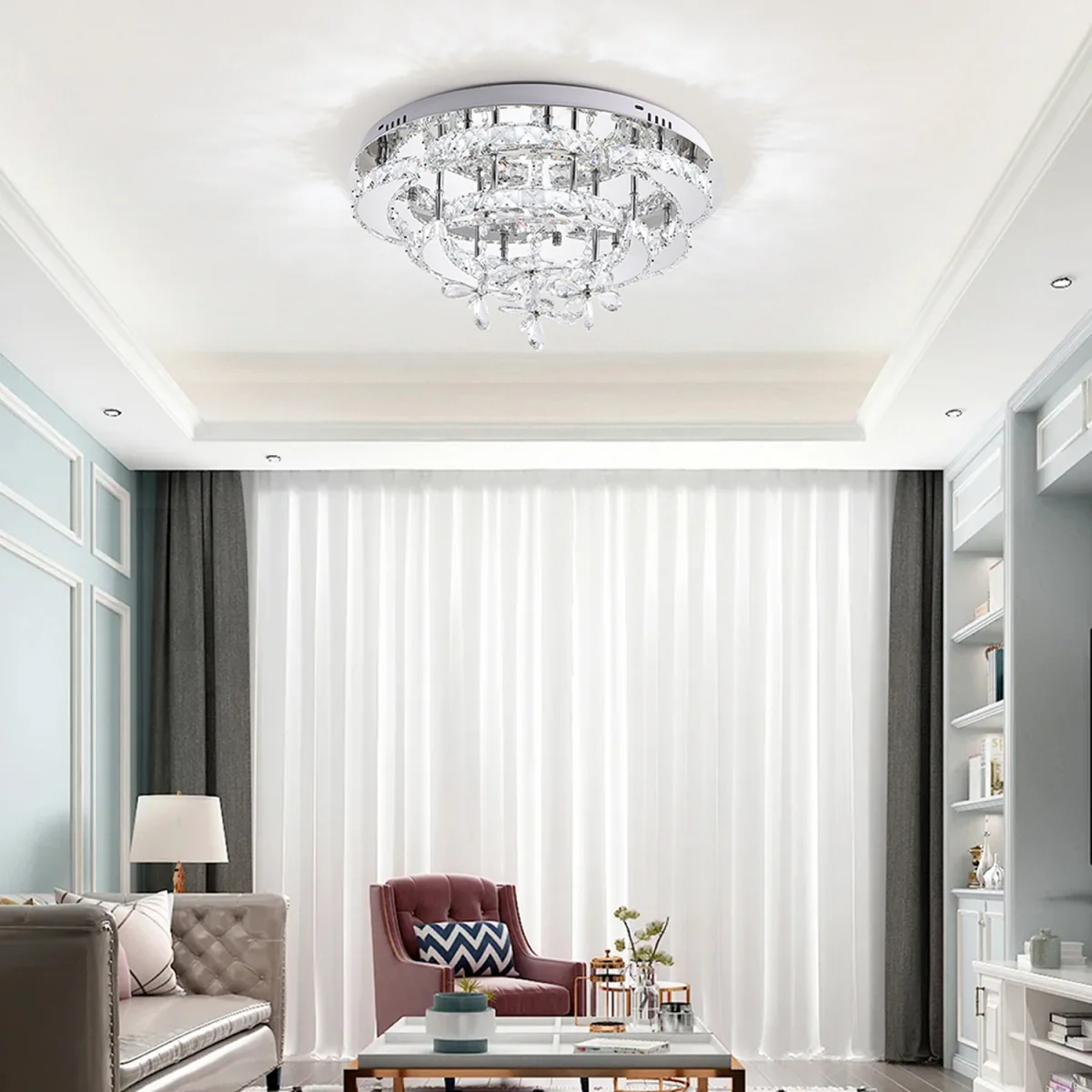 Elegant 32W LED Crystal Ceiling Light with Wireless Remote - Chrome – image 2