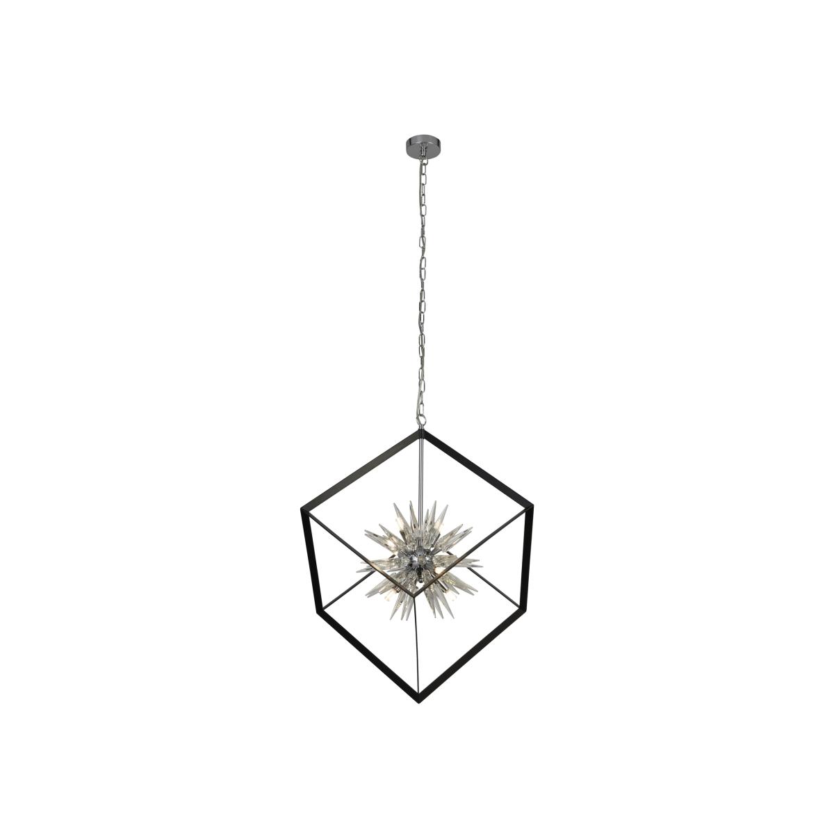 Stellar 6Lt Pendant- Black Metal and Crystal Glass - Chrome