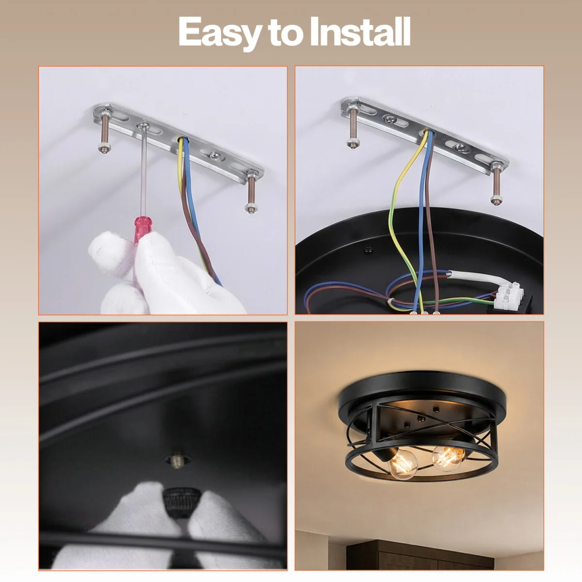 Ceiling Lights E27 Metal Cage 90 Adjustable Kitchen Fixture Black - Black – image 2