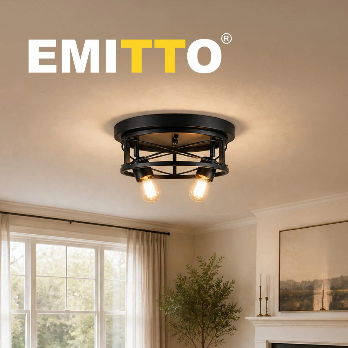 Ceiling Lights E27 Metal Cage 90 Adjustable Kitchen Fixture Black - Black – image 3