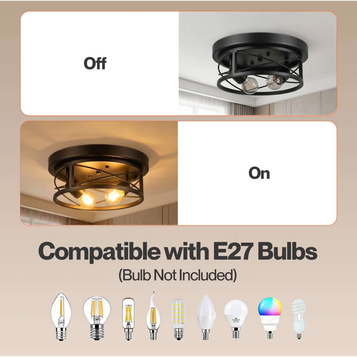 Ceiling Lights E27 Metal Cage 90 Adjustable Kitchen Fixture Black - Black – image 6