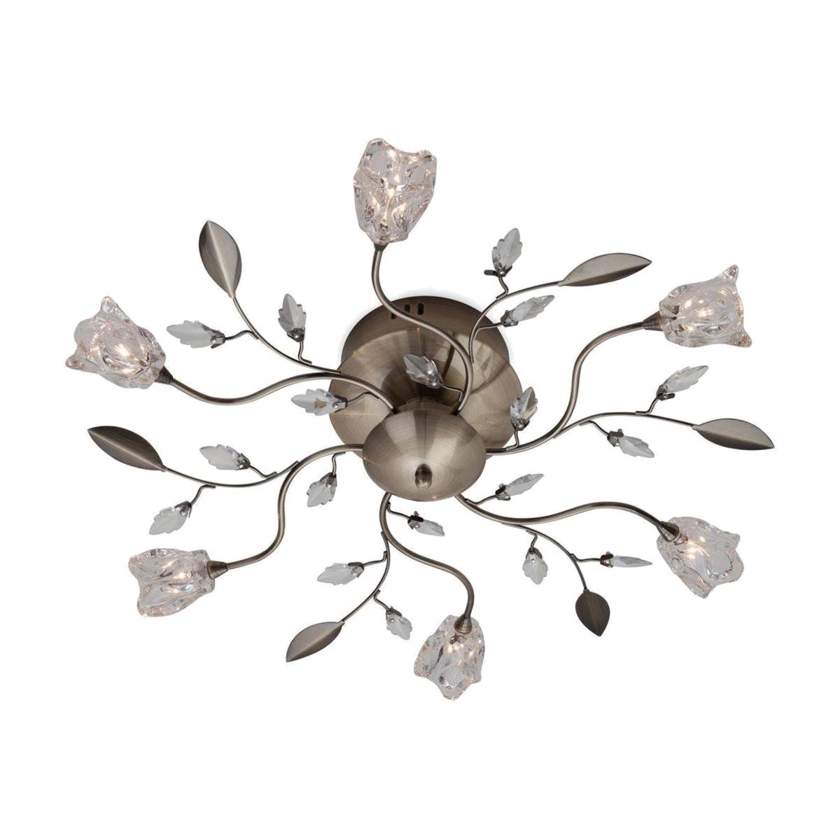 Cindy 6 Light Flush Multi Arm Ceiling Light Antique Brass, Clear Glass, G4 Bulb - Clear Glass