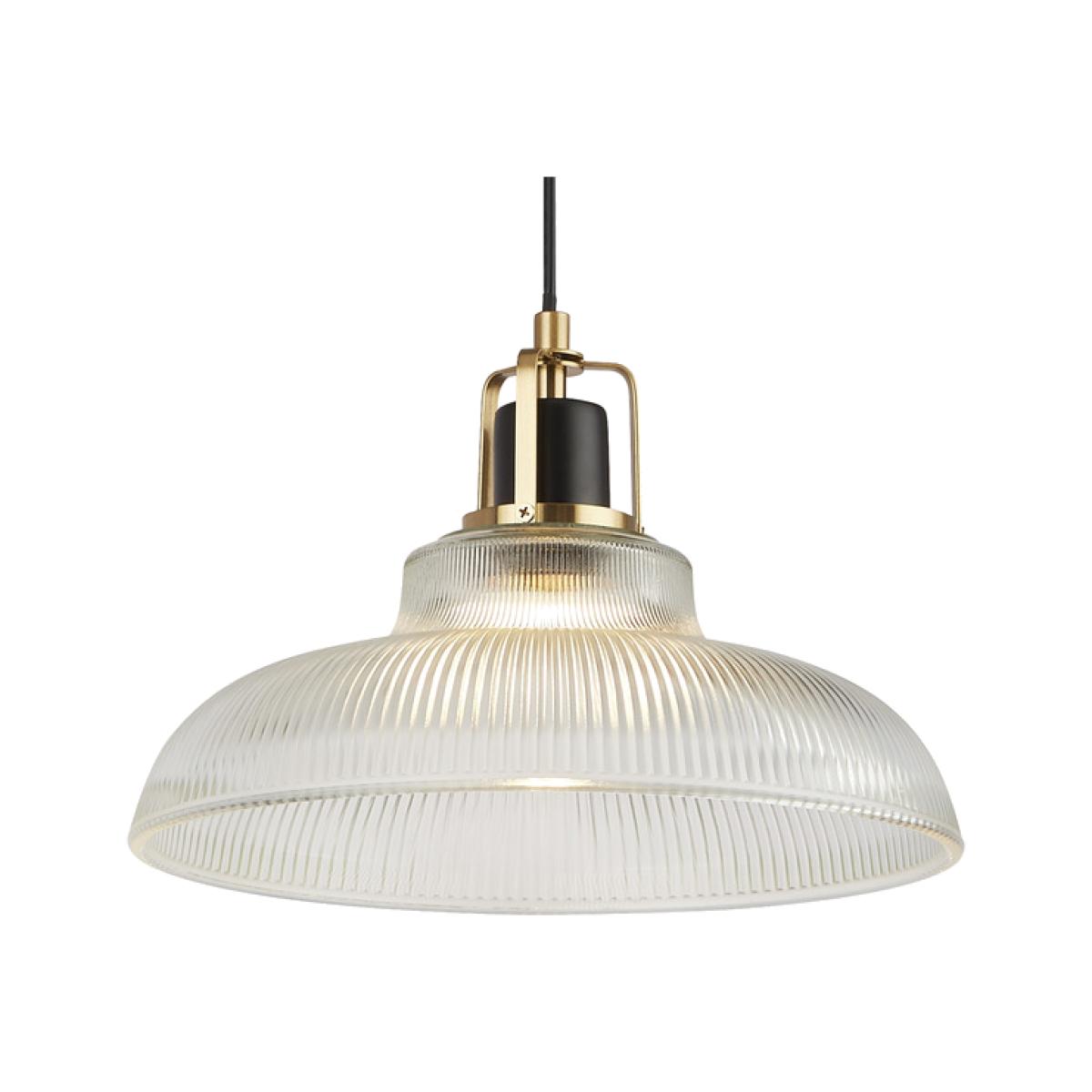 Clear ribbed glass single pendant - Black