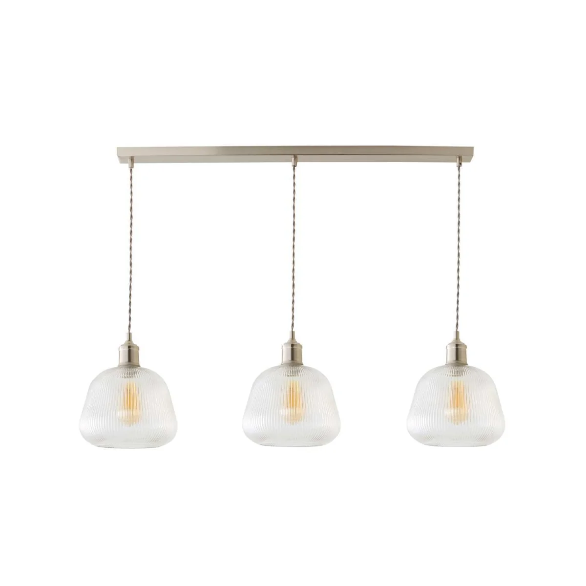 Delora Ribbed Bell Glass Shade 3 Drop Diner Ceiling Pendant Light - Brushed Chrome / 3 – image 5