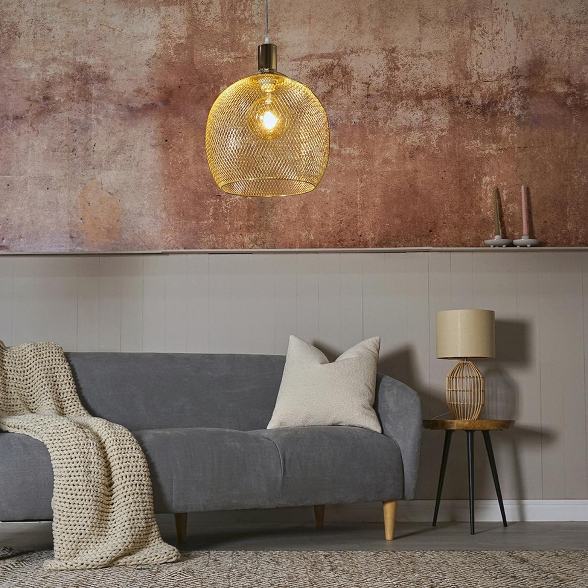 Retro Style Gold Metal Mesh Basket Style Ceiling Pendant Light Fitting - Gold – image 3