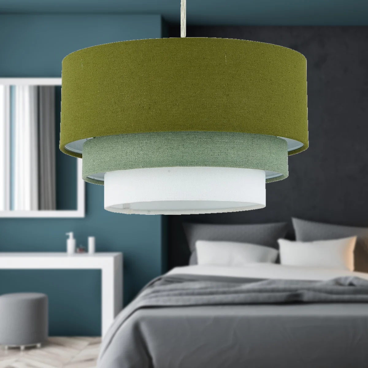 Set Of 2 Gabi Sage Green Ombre Linen 3 Tier Ceiling Light Shades - Sage Green – image 5