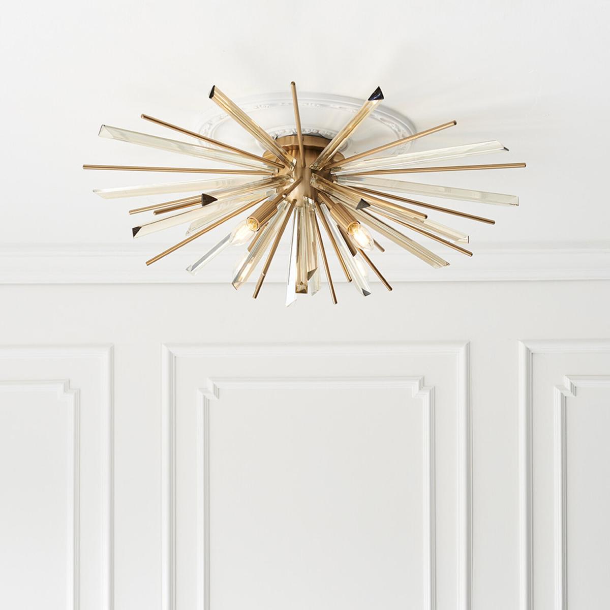 Salerno 4 Light Ceiling Flush Antique Brass Plate With Champagne Glass - Antique Brass Plate With Champagne Glass – image 2
