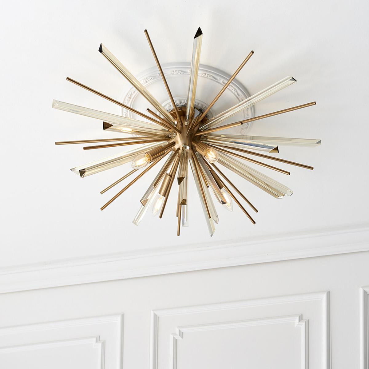 Salerno 4 Light Ceiling Flush Antique Brass Plate With Champagne Glass - Antique Brass Plate With Champagne Glass – image 3