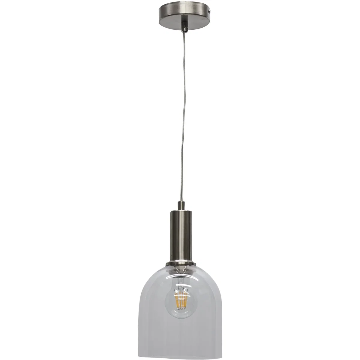 Set Of 2 Belten Clear Glass Cloche Satin Nickel Deco Pendants - Satin Nickel & Clear – image 2