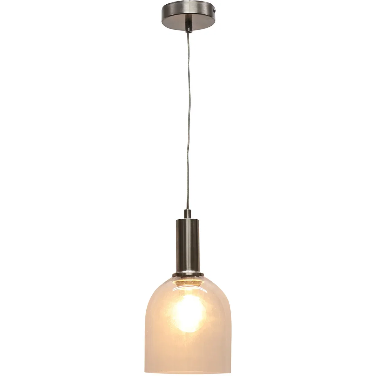 Set Of 2 Belten Clear Glass Cloche Satin Nickel Deco Pendants - Satin Nickel & Clear – image 3