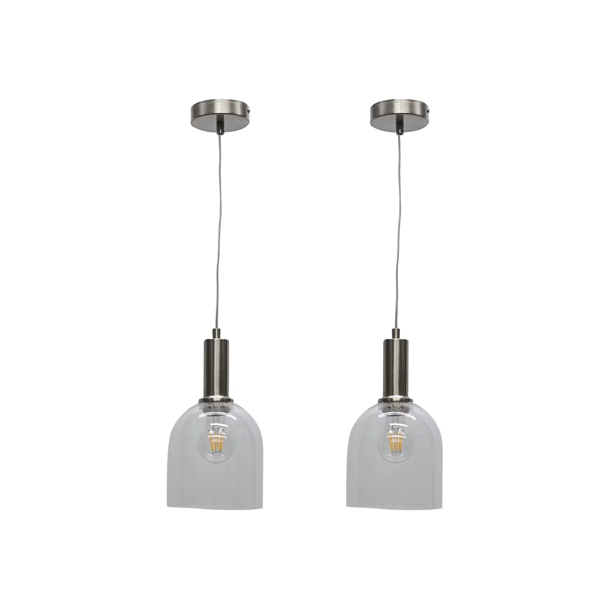 Set Of 2 Belten Clear Glass Cloche Satin Nickel Deco Pendants - Satin Nickel & Clear – image 1