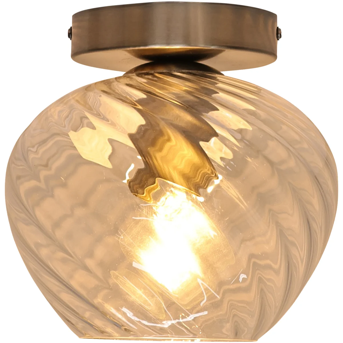 Bradson Flush Ceiling Light - Clear Swirl Glass With Satin Nickel Plate Detail – image 2