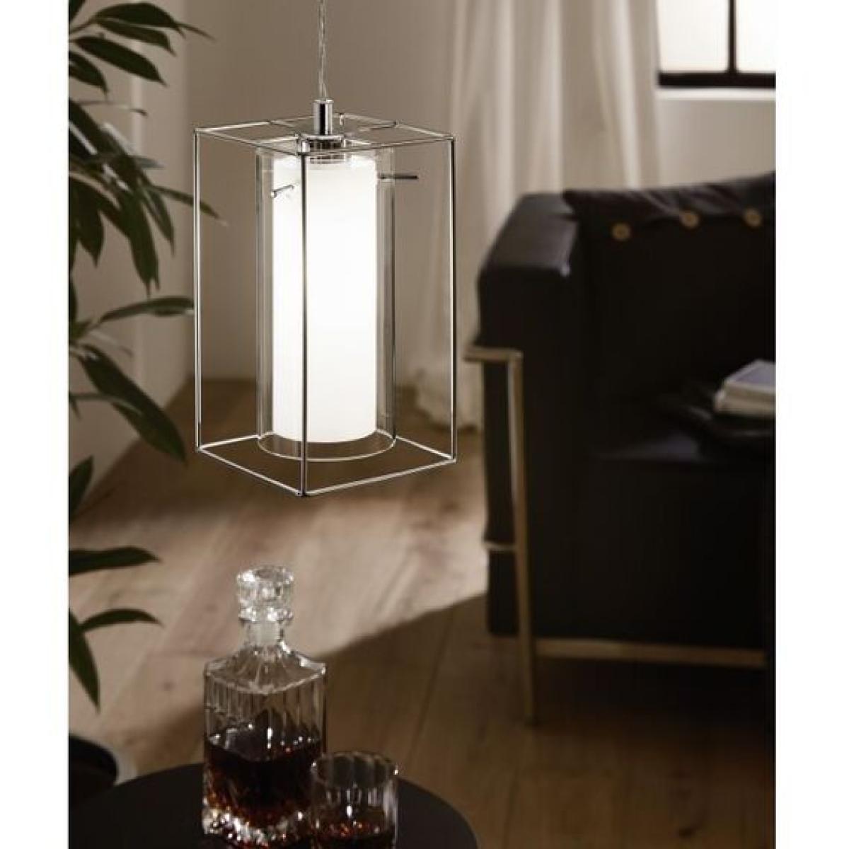 Loncino 1 White Satin Glass Caged Pendant - White