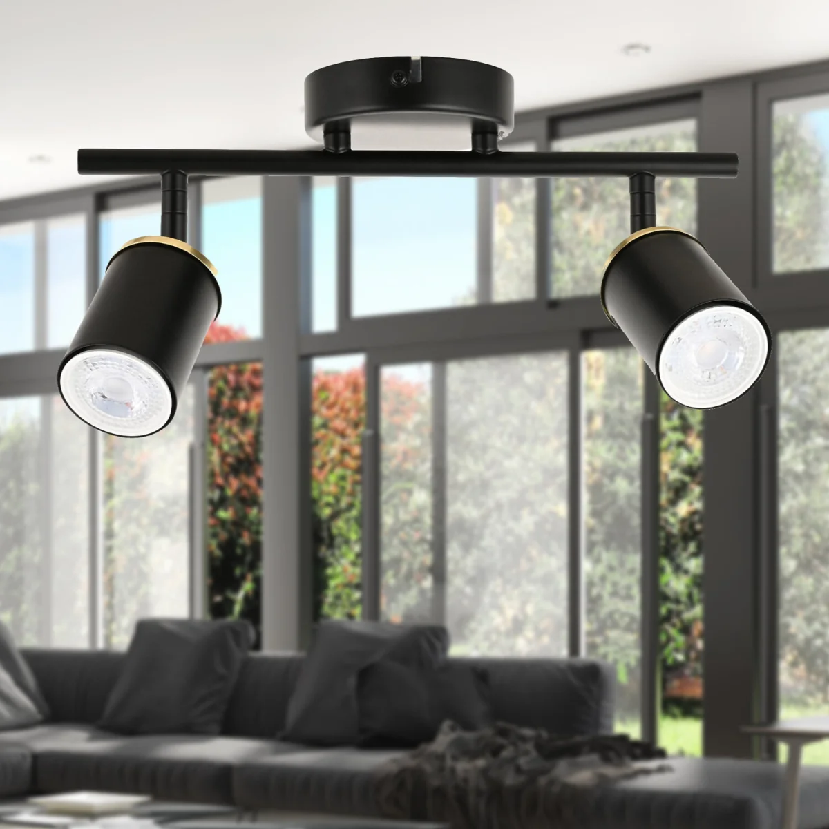 Larbert 2lt Ceiling Spotlight - Matt Black With Brushed Gold Detail – image 2