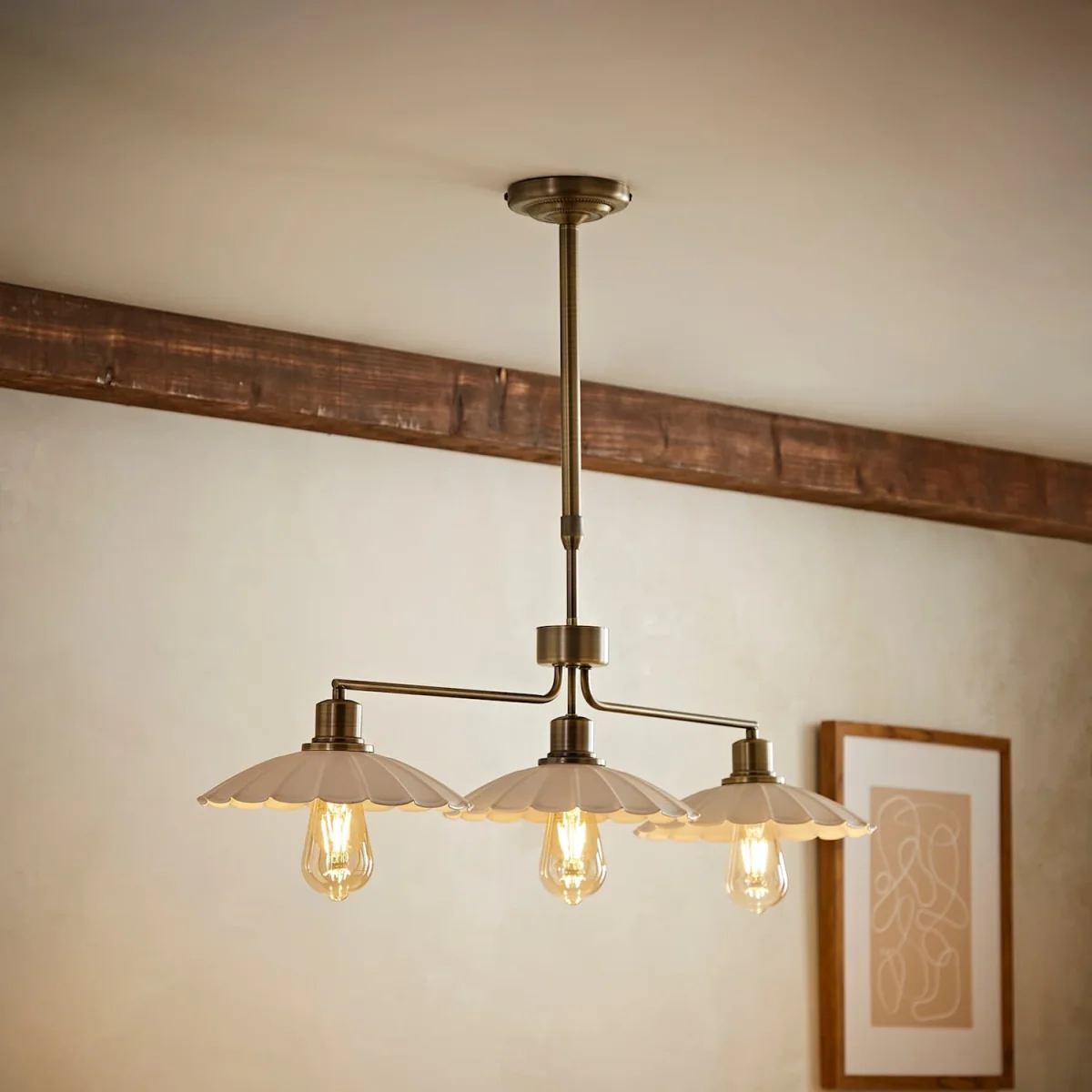 Holborn Cream Scallop 3 Drop Diner Bar Ceiling Light / Yes - Cream / No – image 3