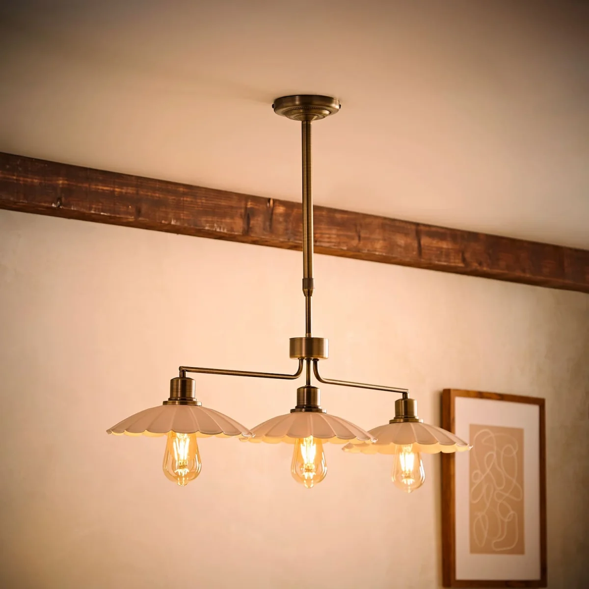 Holborn Cream Scallop 3 Drop Diner Bar Ceiling Light / Yes - Cream / No – image 4