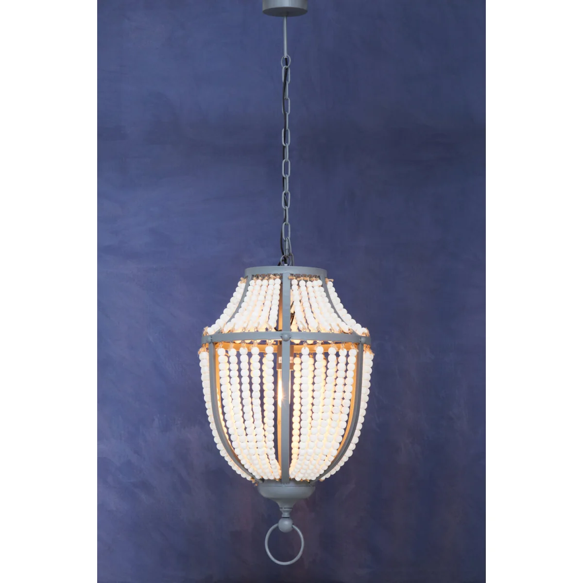 Lapiz Antique White Wooden Beads and Grey Pendant Light - White, Grey – image 3