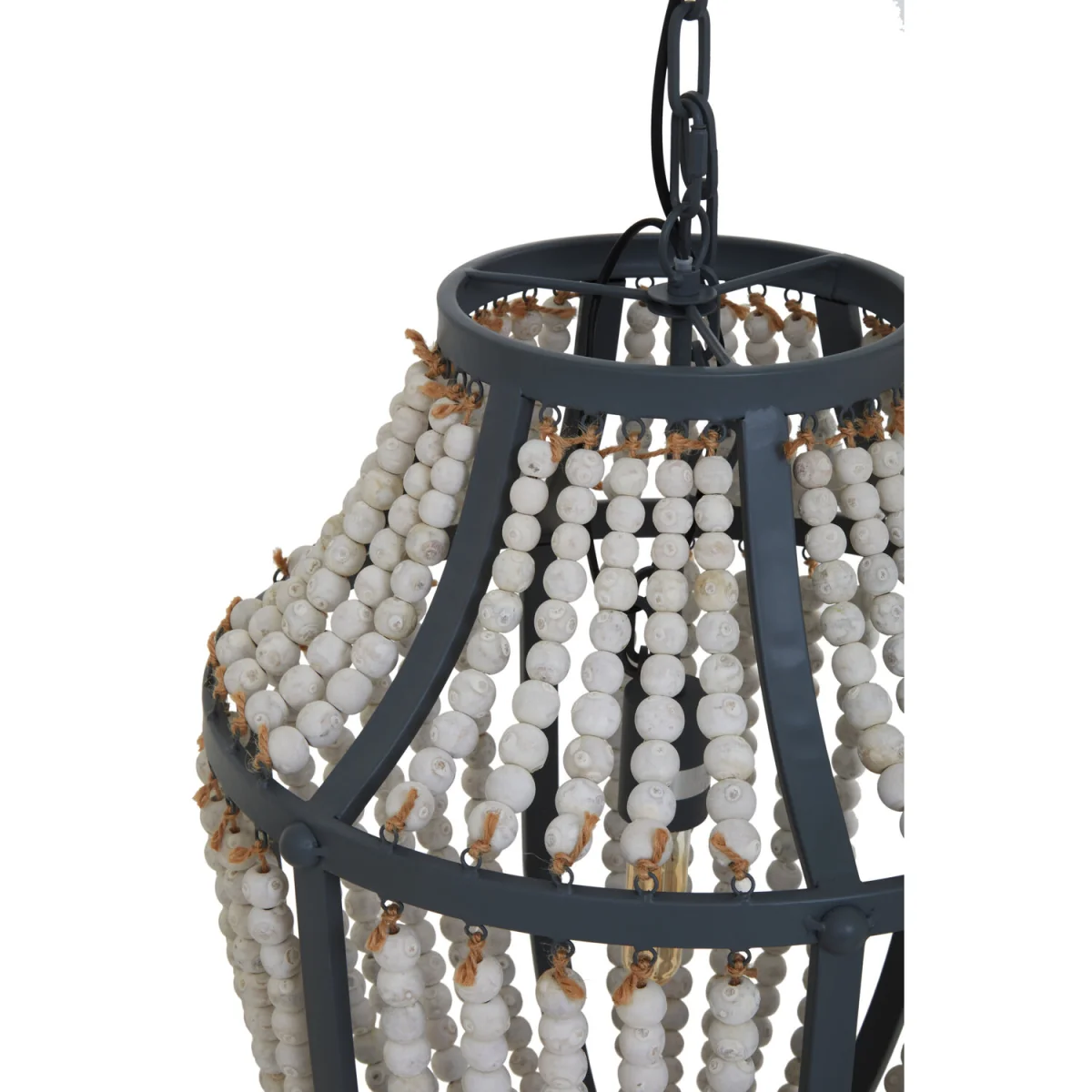 Lapiz Antique White Wooden Beads and Grey Pendant Light - White, Grey – image 4