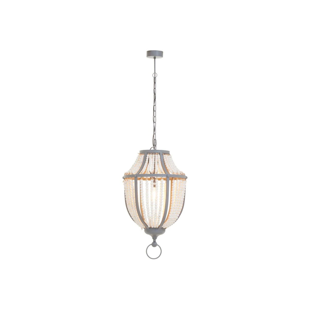 Lapiz Antique White Wooden Beads and Grey Pendant Light - White, Grey – image 1