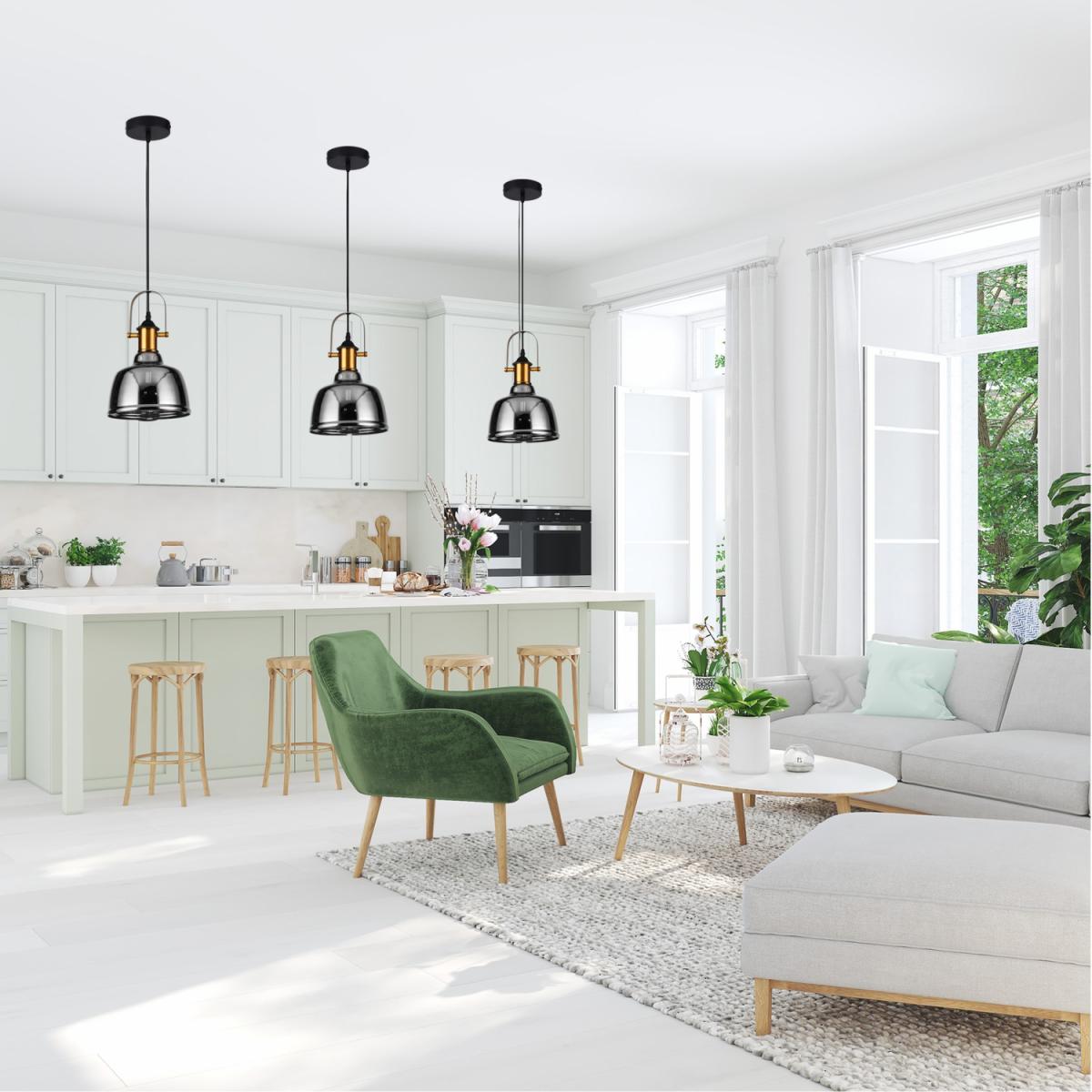 CGC TOBY Industrial Grey Smoked Glass Pendant Light with Brass Fitting - grey – image 2