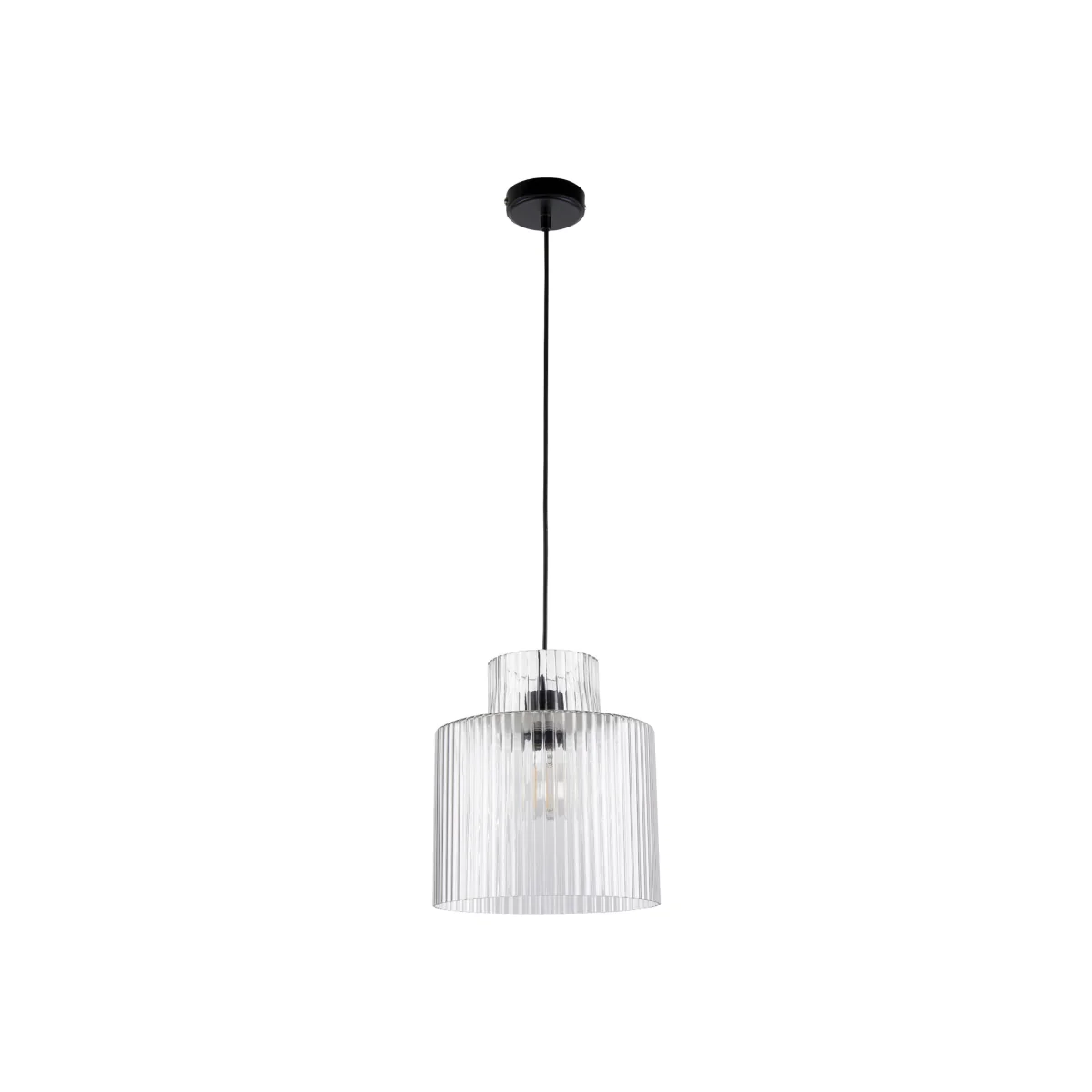 Portland Ceiling Single Pendant Light - Matt Black And Clear Ribbed Glass – image 1