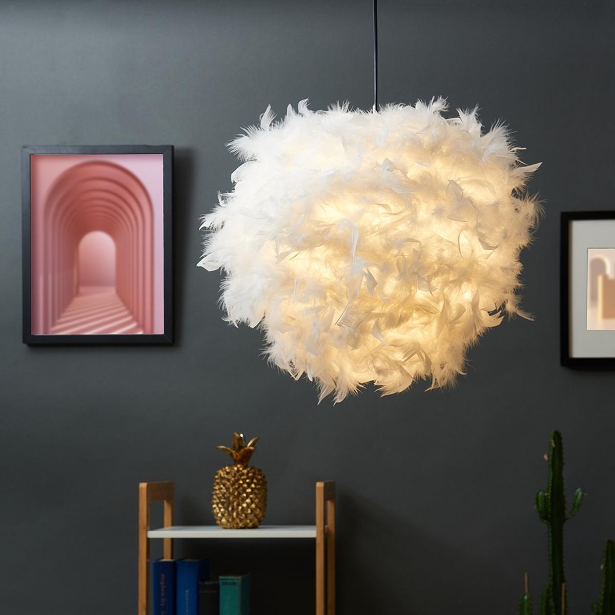 Modern White Fluffy Feather Ball Pendant Ceiling Light Shade - White – image 2