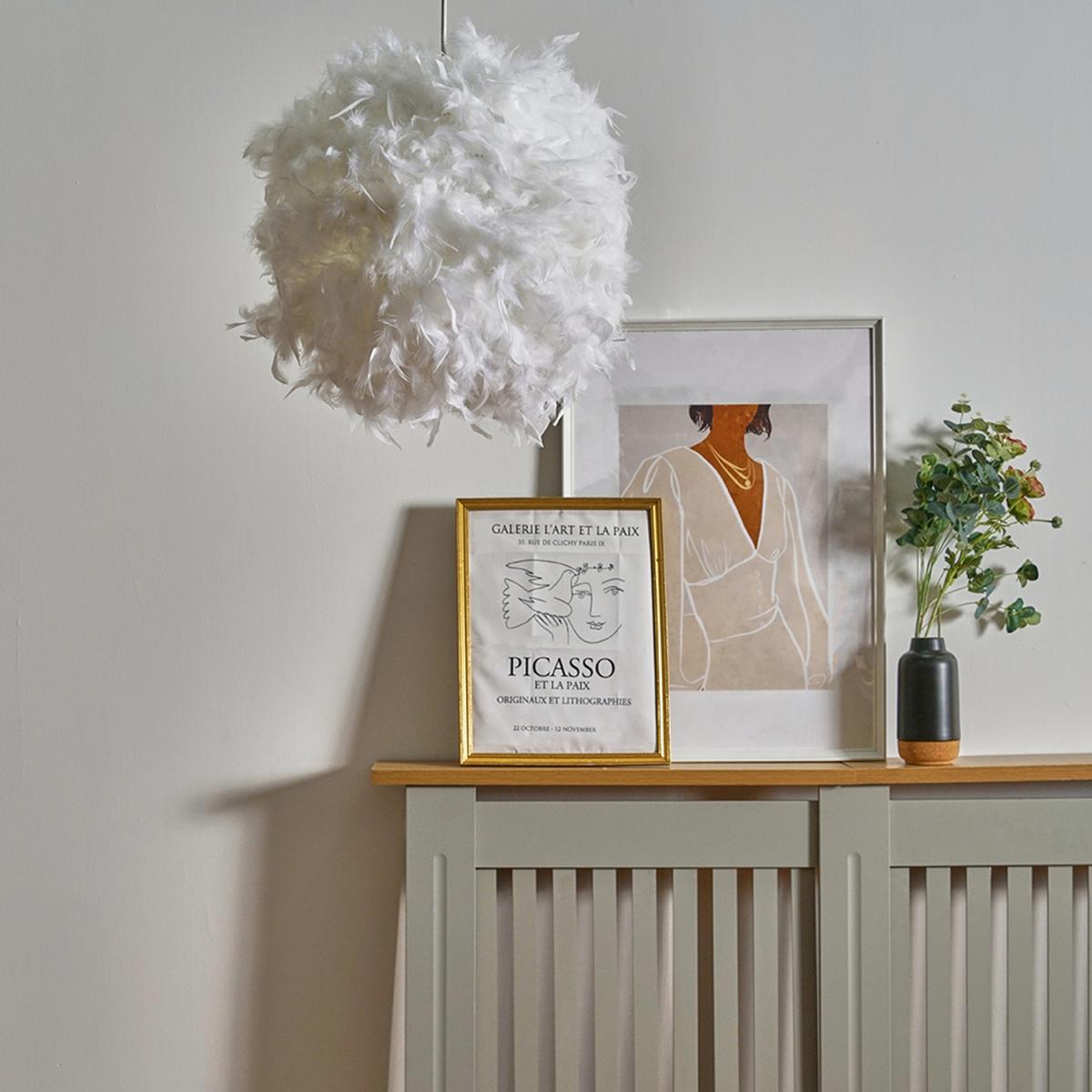 Modern White Fluffy Feather Ball Pendant Ceiling Light Shade - White – image 4