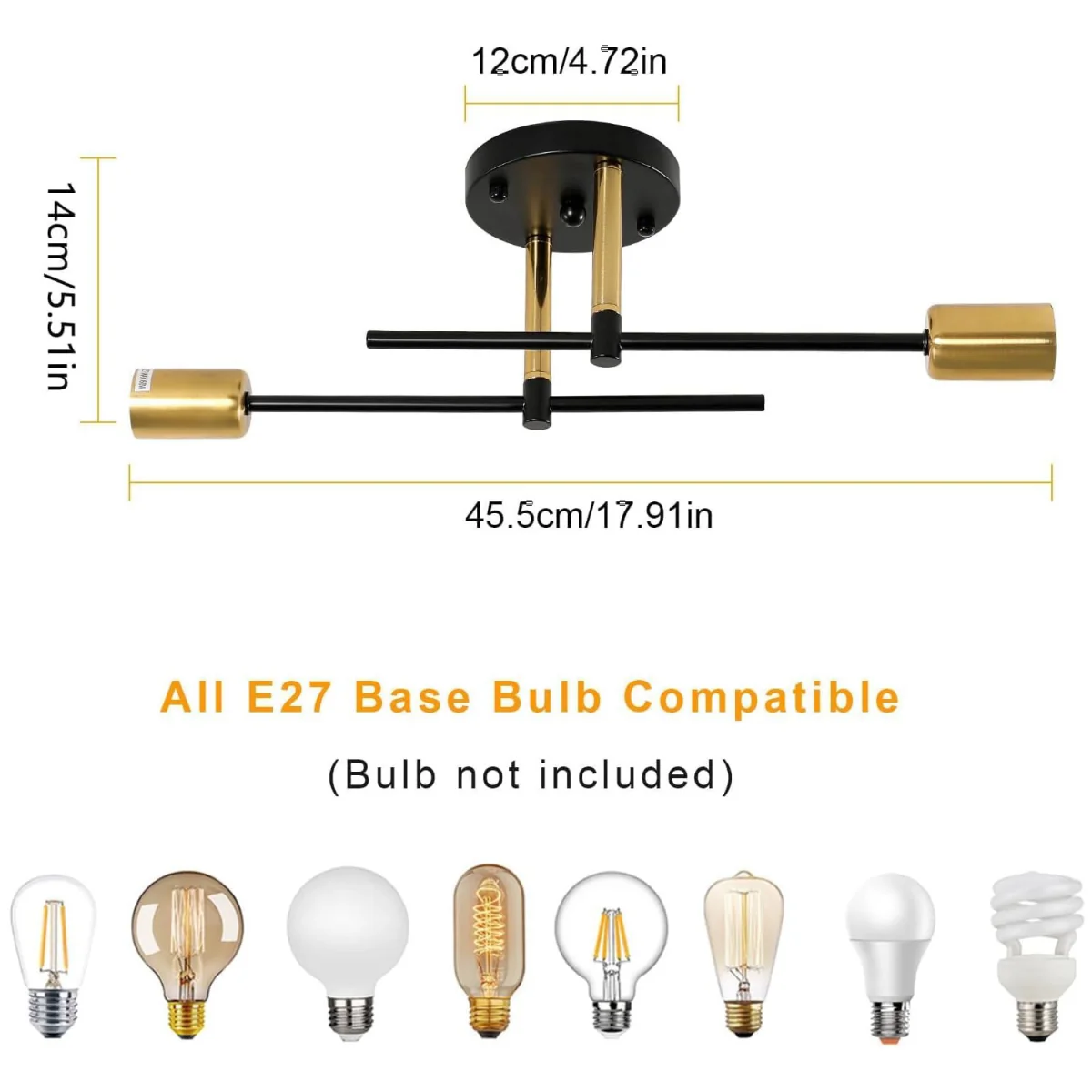 GOECO Ceiling Light Vintage E27 Black Gold Ceiling Light Retro Ceiling light-Black - Black – image 2