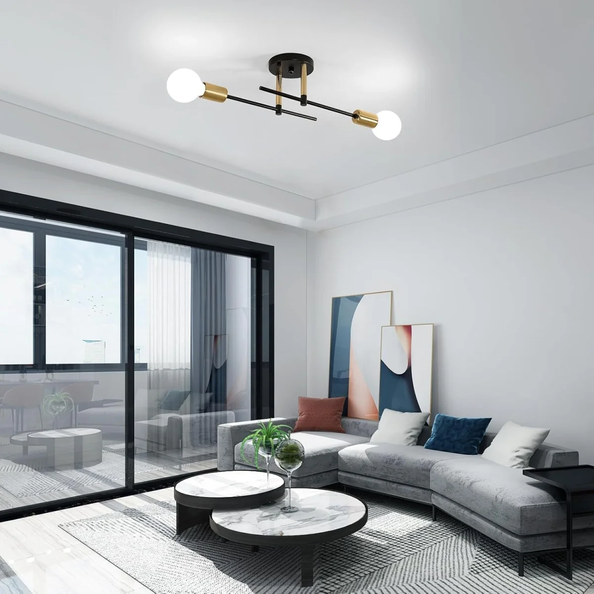 GOECO Ceiling Light Vintage E27 Black Gold Ceiling Light Retro Ceiling light-Black - Black – image 3