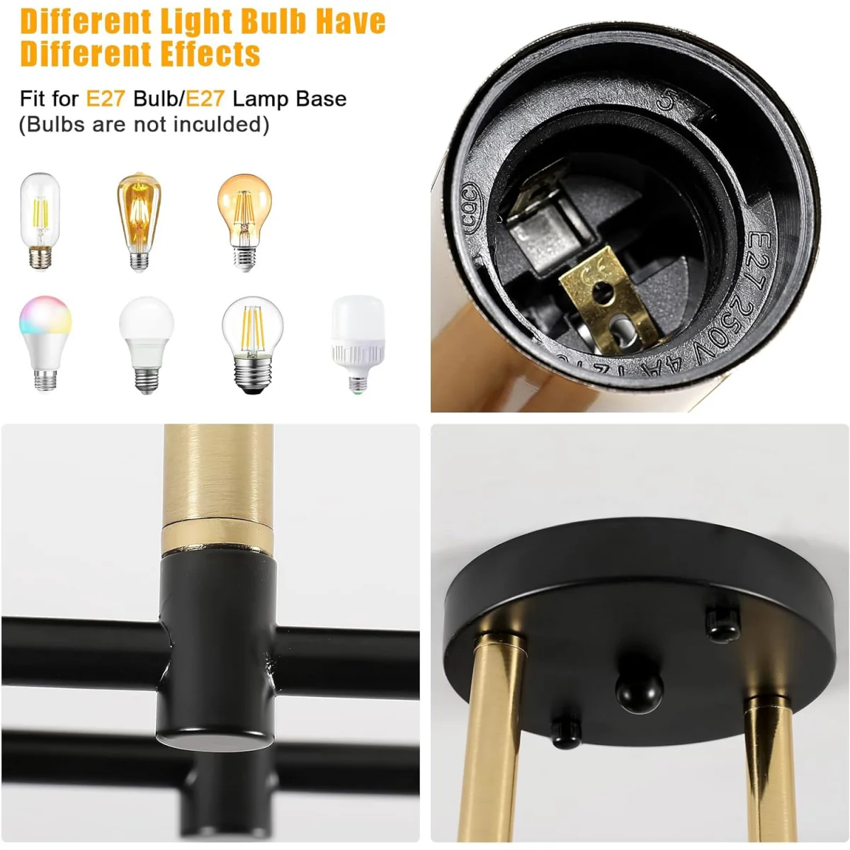 GOECO Ceiling Light Vintage E27 Black Gold Ceiling Light Retro Ceiling light-Black - Black – image 7