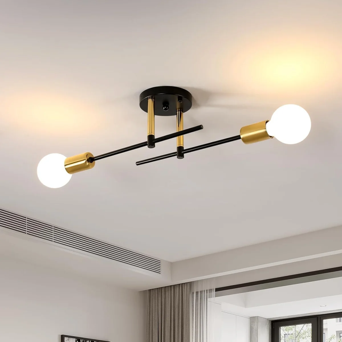 GOECO Ceiling Light Vintage E27 Black Gold Ceiling Light Retro Ceiling light-Black - Black – image 1