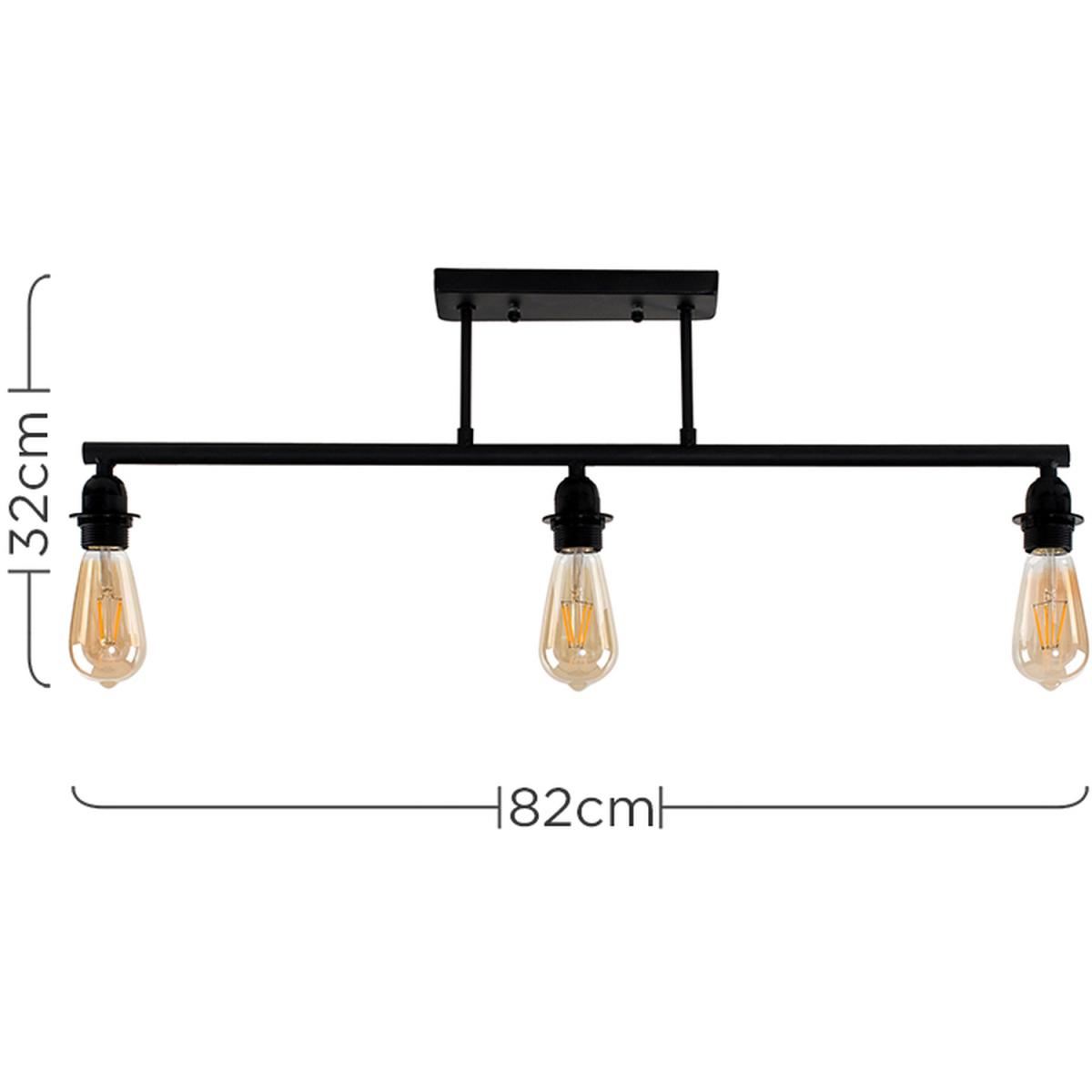 3 Way Black Satin Pipework Industrial Ceiling Light - Black – image 3