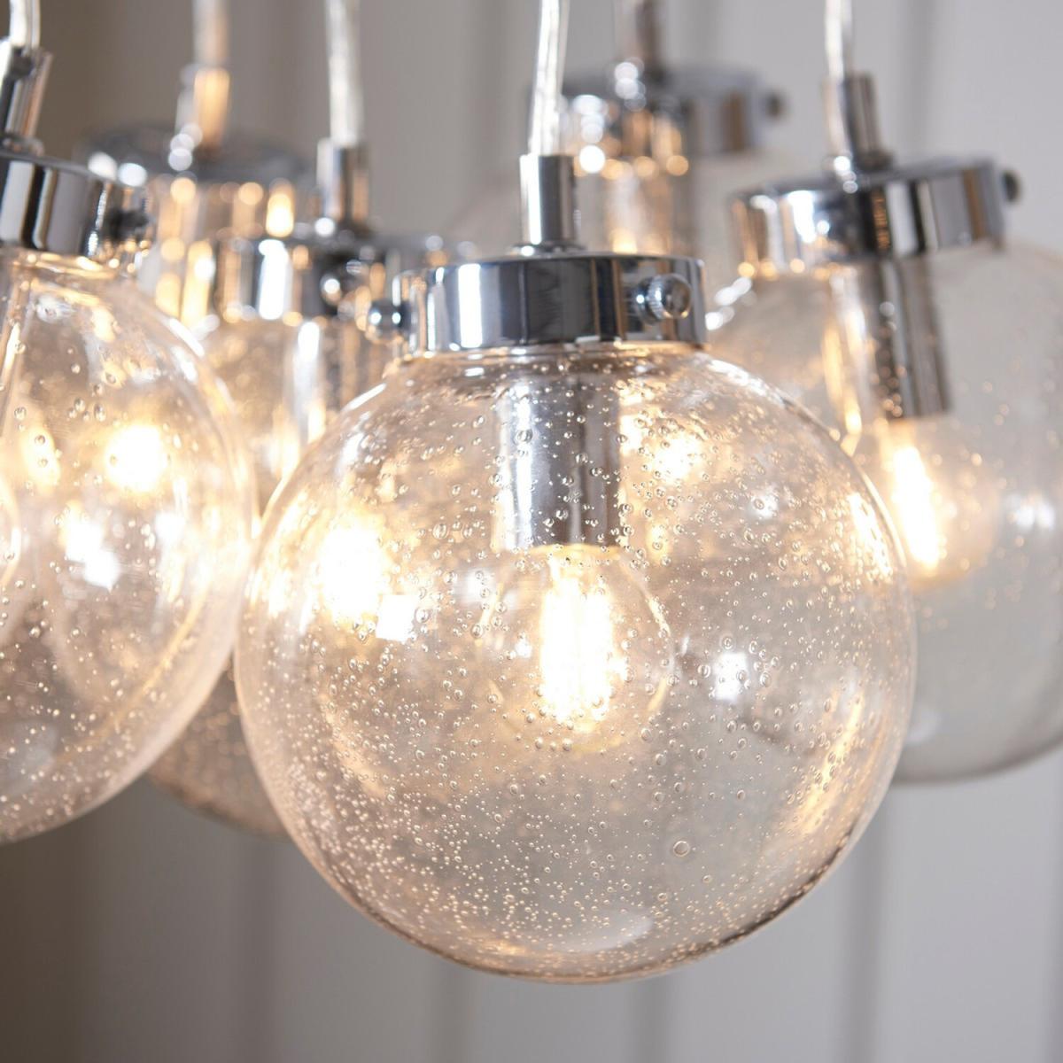 Harbour 7 Light Cluster Pendant Chrome, Glass With Bubbles, E14 - Chrome Plate – image 2