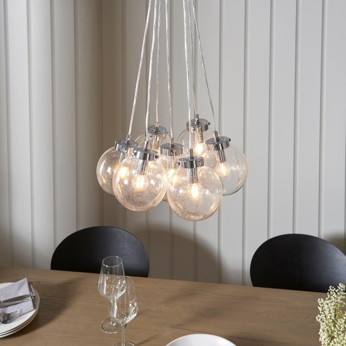 Harbour 7 Light Cluster Pendant Chrome, Glass With Bubbles, E14 - Chrome Plate – image 3