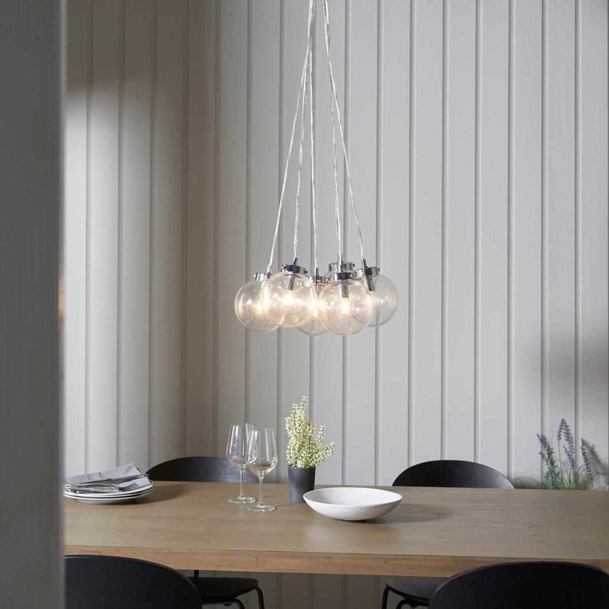 Harbour 7 Light Cluster Pendant Chrome, Glass With Bubbles, E14 - Chrome Plate – image 4